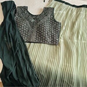 Forest Green Ombre Pleated Stonework Lightweight Lehenga